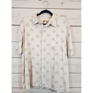 Vintage Silk Circa Men's Beige Silk Rayon Polka Dot‎ Beach Button Up Shirt XXL